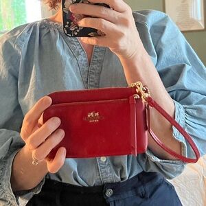 Cherry Red Coach Zip Wristllet Wallet